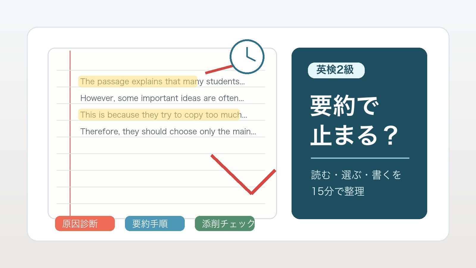 英検2級の要約問題が書けない原因は？15分でまとめる手順と減点を防ぐ練習法
